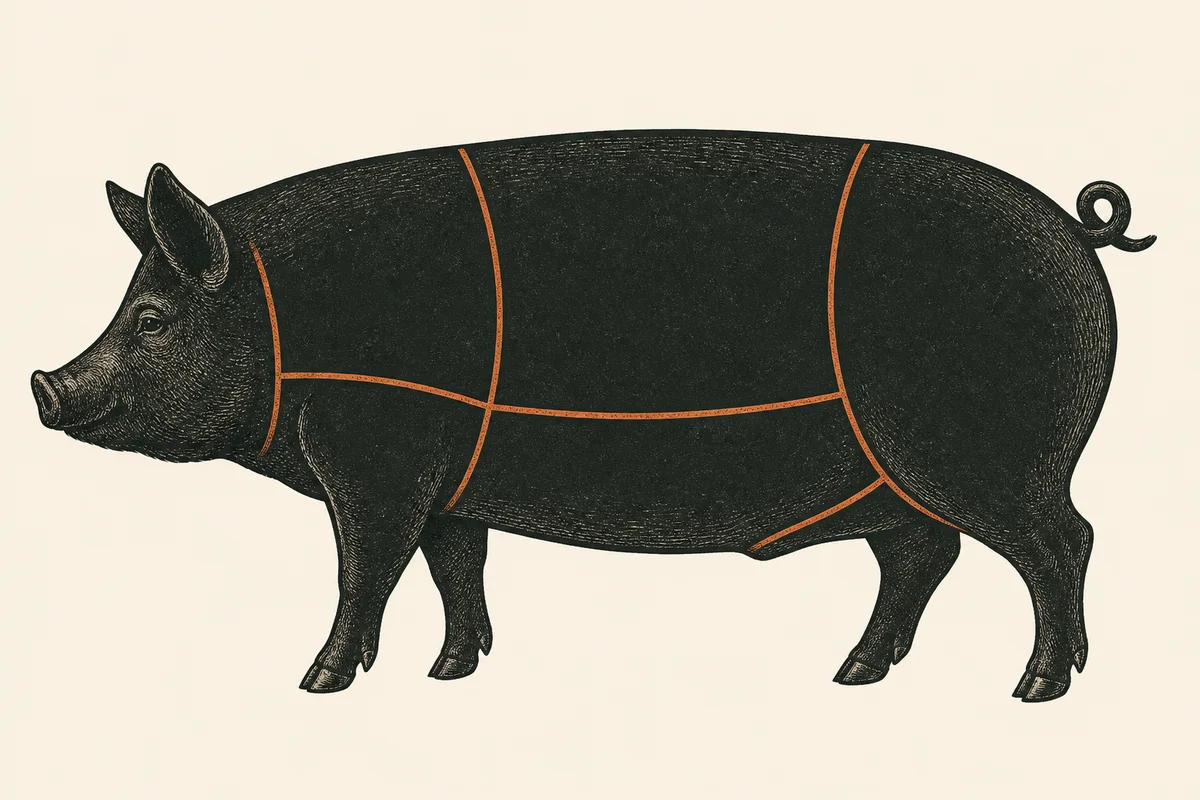 Side-view pork diagram divided into primal sections